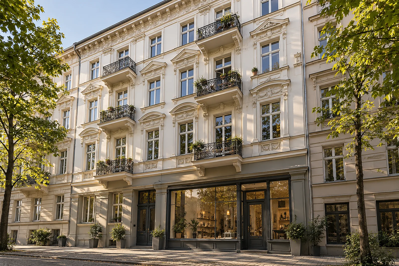 Hausverwaltung Berlin: Fassade eines sanierten Gründerzeit-Mietshauses mit Stuck und Balkonen