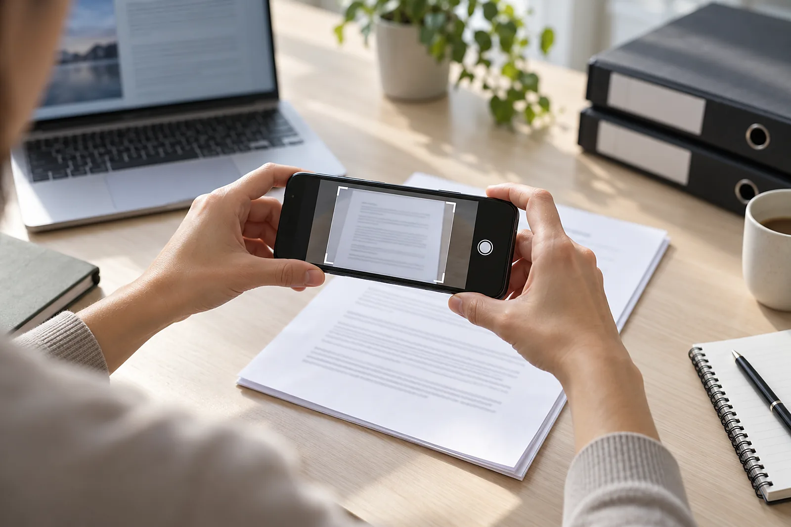 Mietvertrag wird für die digitale Akte mit dem Smartphone erfasst