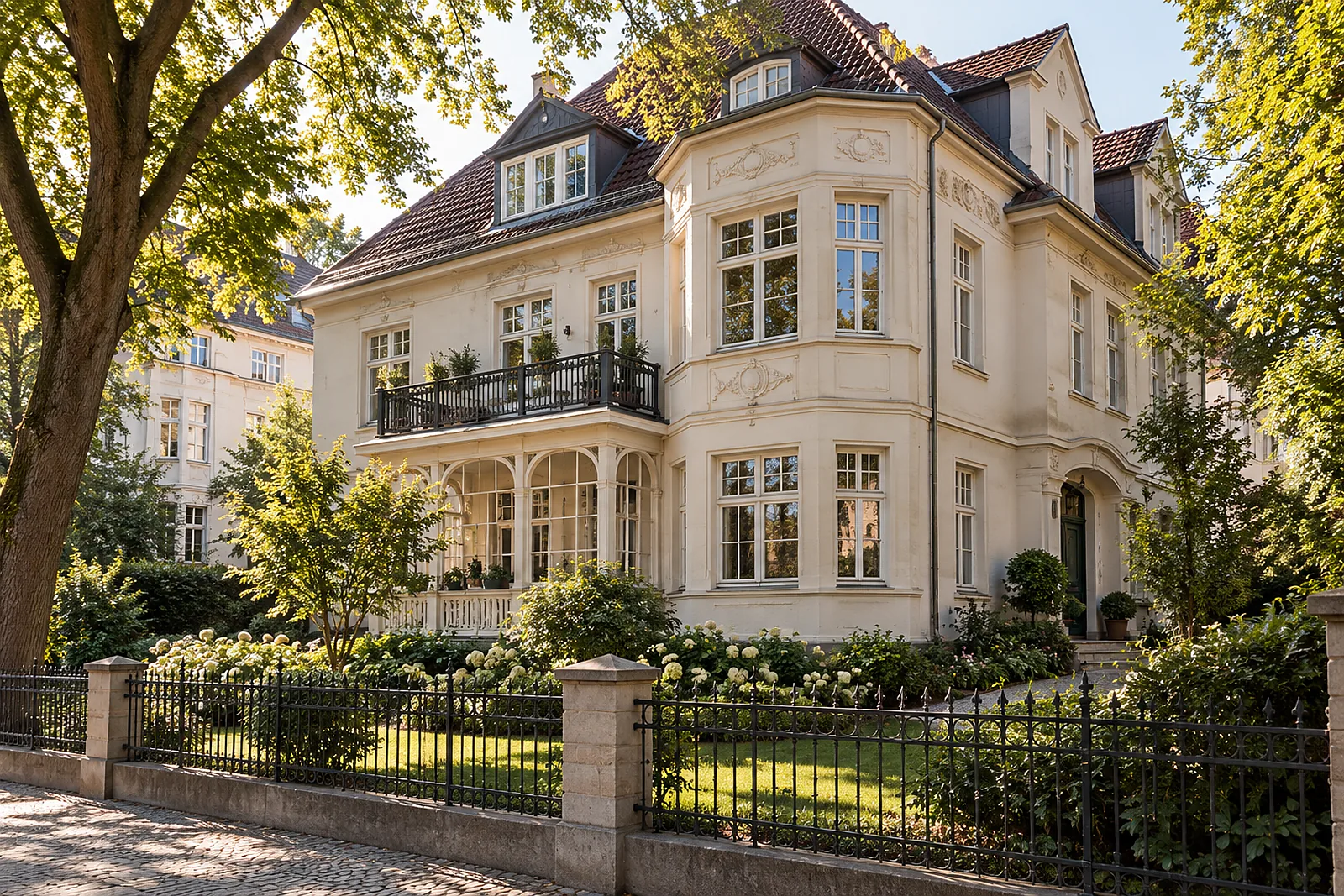 Stadtvilla mit mehreren Wohnungen und Vorgarten